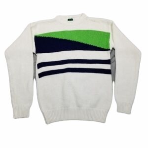 IZOD Sweater Adult Size Small Vintage Cotton Stripes Geometric Blue Lime Green